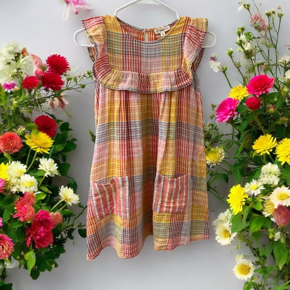 Tucker & Tate Girls Dress Size 8 sleeveless gingham blue pink yellow red plaid